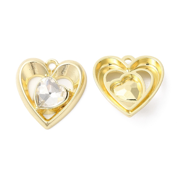 

PandaHall Alloy Pendants, Glass with Heart Charms, Golden, 20x18.5x5mm, Hole: 1.6mm Alloy Heart Clear