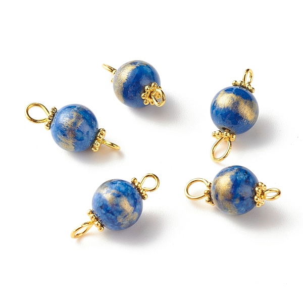 

PandaHall Natural Mashan Jade Connector Charms, with Golden Plated Alloy and Brass Findings, Dyed, Round, Medium Blue, 17.5x8mm, Hole...