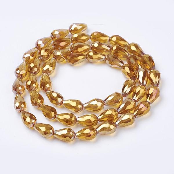 

PandaHall Electroplate Glass Beads Strands, AB Color Plated, Faceted Teardrop, Dark Goldenrod, 15x10mm, Hole: 1mm, 50pcs/strand, 27.1 inch..., Gold