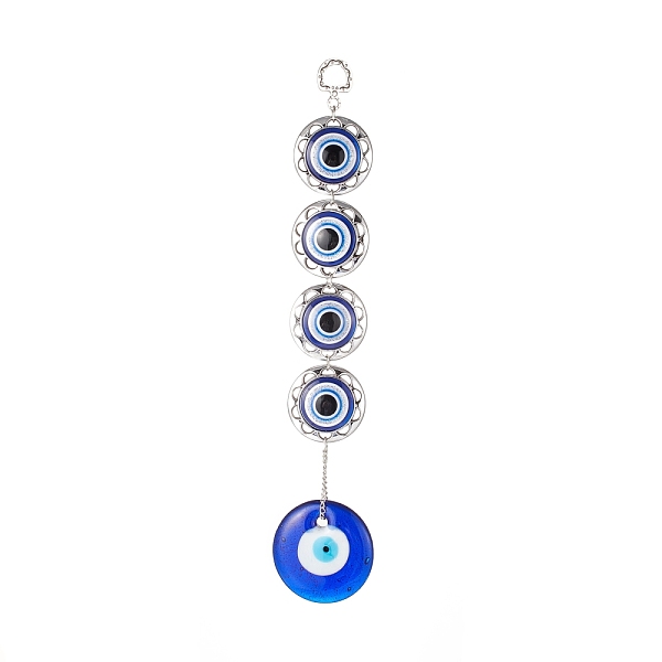 

PandaHall Handmade Lampwork & Resin Evil Eye Pendant Decorations, with CCB Plastic Finding, Iron Ring and Chain, Antique Silver & Platinum..., Blue