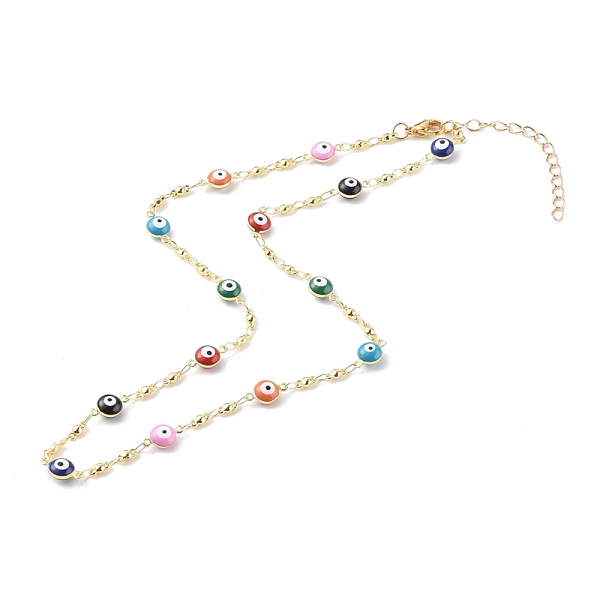 

PandaHall Brass Enamel Evil Eye Link Chain Necklaces, with 304 Stainless Steel Lobster Claw Clasps, Golden, Colorful, 17.71 inch(45cm) Brass...