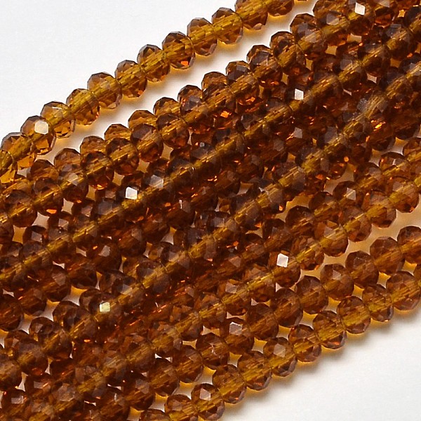 

PandaHall Faceted Rondelle Transparent Glass Beads Strands, Saddle Brown, 3.5x2mm, Hole: 0.5mm, about 148pcs/strand, 14.9 inch Glass...