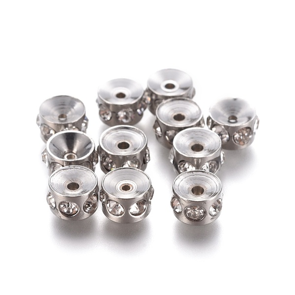 

PandaHall 304 Stainless Steel Rhinestone Beads, Column, Crystal, 6x4mm, Hole: 1.4mm Stainless Steel+Rhinestone Column Clear
