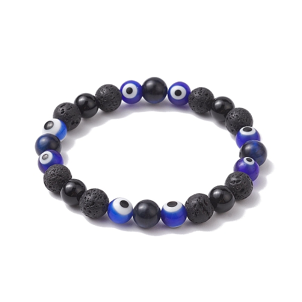 

PandaHall 8mm Round Natural Black Onyx(Dyed & Heated) & Lava Rock & Evil Eye Handmade Lampwork Beaded Stretch Bracelets for Women Men, Inner...