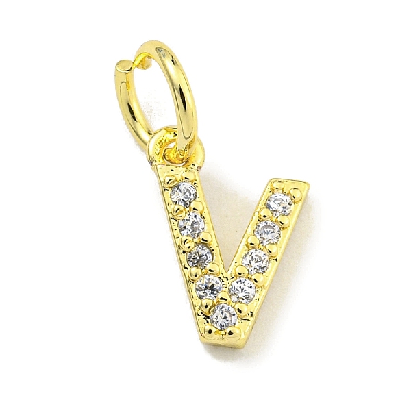 

PandaHall Letter Brass Micro Pave Clear Cubic Zirconia Pendants, Jump Ring, Real 18K Gold Plated, Letter V, 9x7x1.8mm, Jump Ring: 5x0.9mm...