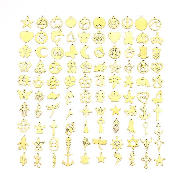 

PandaHall Vacuum Plating 304 Stainless Steel Pendants, Mixed Shapes, Golden, 9.5~21x4.5~17x1mm, Hole: 0.9~4mm 304 Stainless Steel Mixed...