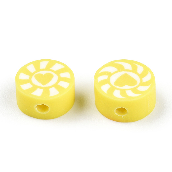 

PandaHall Handmade Polymer Clay Beads, Flat Round with Heart & Sun, Yellow, 9~10x5mm, Hole: 1.6mm Polymer Clay Heart Yellow