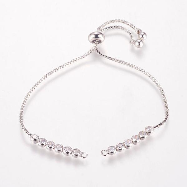 

PandaHall Brass Chain Bracelet Making, Box Chain Bracelets, Slider Bracelets Making, with Cubic Zirconia, Round, Real Platinum Plated, 9-1/2...