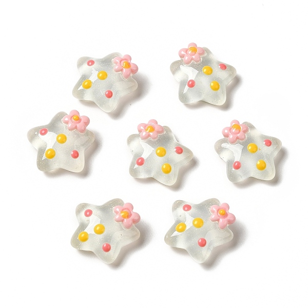

PandaHall Translucent Resin Cabochons, Star with Flower & Polka Dot, Azure, 15x16x7.5mm Resin Flower Blue