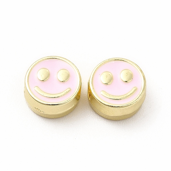 

PandaHall Rack Plating Alloy Enamel Beads, Cadmium Free & Nickel Free & Lead Free, Flat Round with Smiling Face Pattern, Light Gold, Pearl...