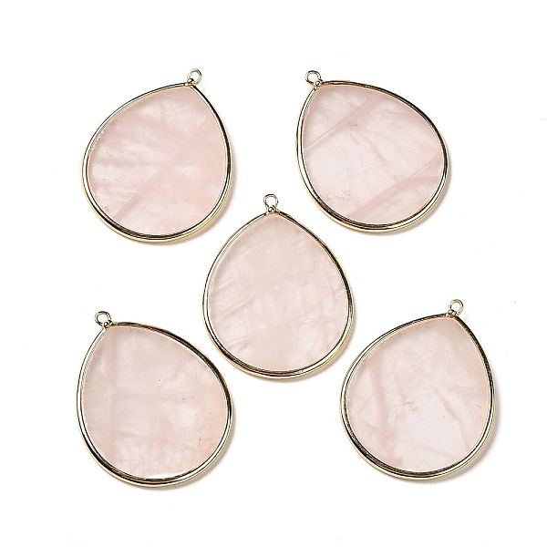 

PandaHall Natural Rose Quartz Pendants, with Brass Findings, Teardrop, Golden, 41~41.5x32x2mm, Hole: 1.5mm Rose Quartz Teardrop