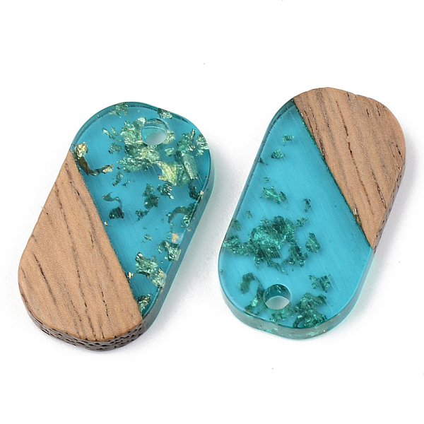 

PandaHall Transparent Resin & Walnut Wood Pendants, with Gold Foil, Oval, Dark Turquoise, 20.5x11.5x3mm, Hole: 2mm Resin+Wood Oval Cyan