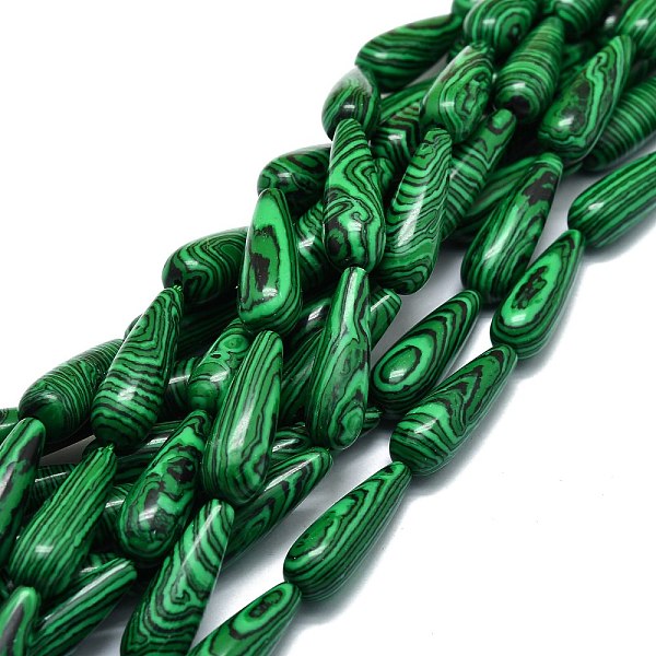 

PandaHall Synthetic Malachite Beads Strands, Waterdrop, 30x10mm, Hole: 1.4mm, about 13pcs/strand, 15.75''(40cm) Malachite Teardrop