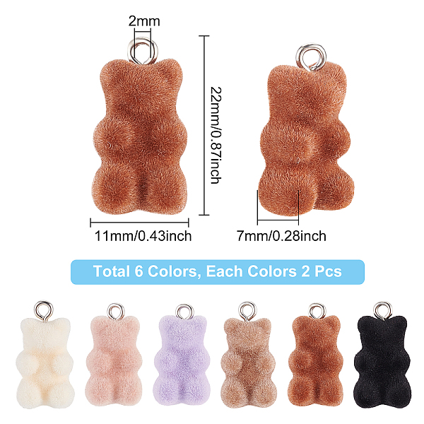 

PandaHall BENECREAT 12Pcs 6 Colors Resin Bear Charm Pendant, Flocky 3D Gummy Bear Charms with Alloy Findings for Jewelry Necklace Earring..., Multicolor