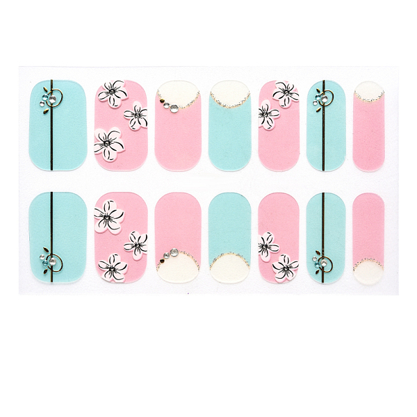 

PandaHall Full Cover Nombre Nail Stickers, Self-Adhesive, for Nail Tips Decorations, Colorful, 24x8mm, 14pcs/sheet Paper Flower