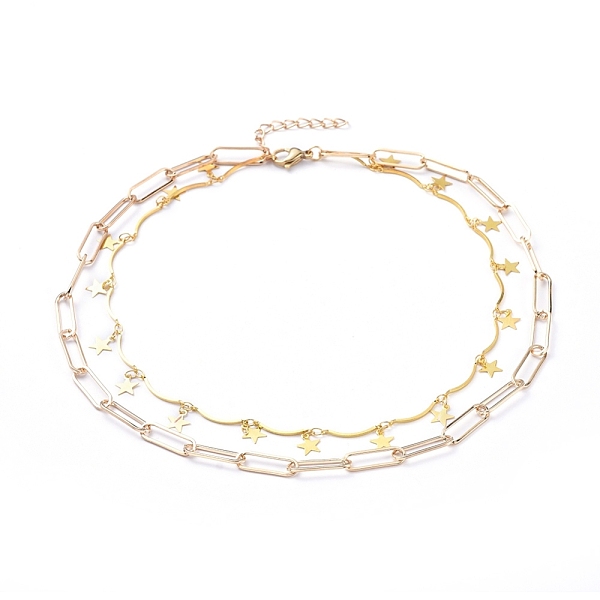 

PandaHall Double Layered Necklaces, with 304 Stainless Steel Lobster Claw Clasps, Brass Link Chains, Iron Chain Extender & Paperclip Chains...