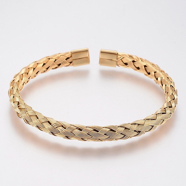 

PandaHall 304 Stainless Steel Cuff Bangles Torque Bangles, Golden, 55x60mm(2-1/8 inchx2-3/8 inch) 304 Stainless Steel