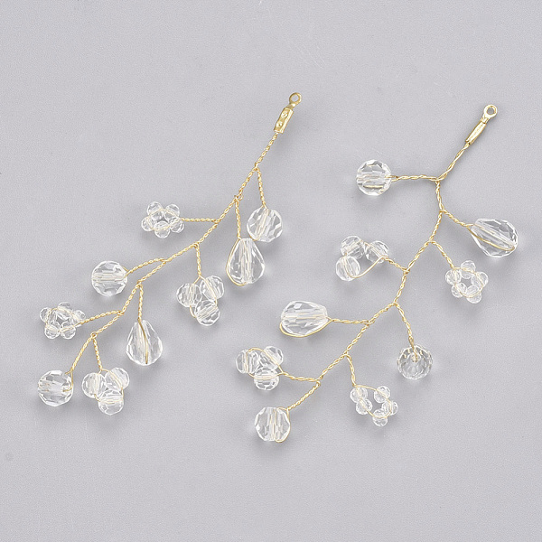 

PandaHall Glass Big Pendants, with Brass Findings, Faceted, Flower, Real 18K Gold Plated, Clear, 66~68x25~28x6mm, Hole: 1.2mm Brass+Glass...