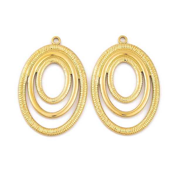 

PandaHall Ion Plating(IP) 304 Stainless Steel Pendants, Oval Charm, Real 18K Gold Plated, 42.5x28x2mm, Hole: 2mm 304 Stainless Steel Oval
