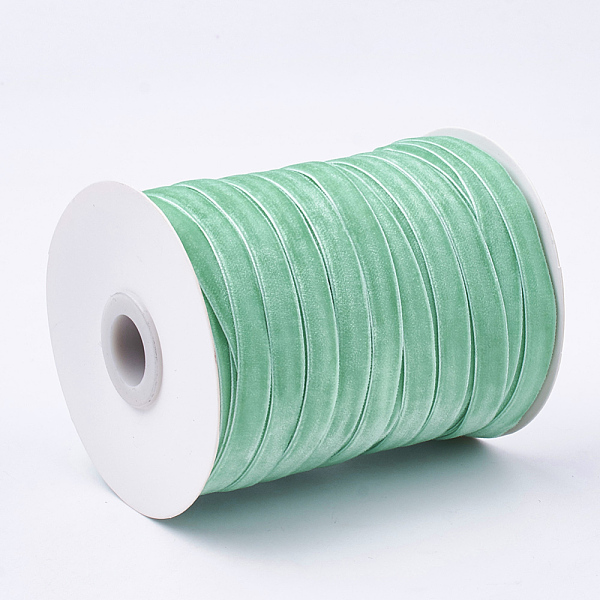 

PandaHall Single Face Velvet Ribbon, Medium Aquamarine, 3/8 inch(9.5~10mm), about 50yards/roll(45.72m/roll) Velvet None Green