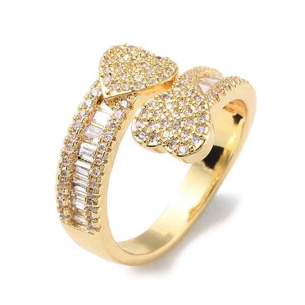 

PandaHall Clear Cubic Zirconia Double Heart Open Cuff Rings, Brass Jewelry for Women, Cadmium Free & Lead Free, Real 18K Gold Plated, US...