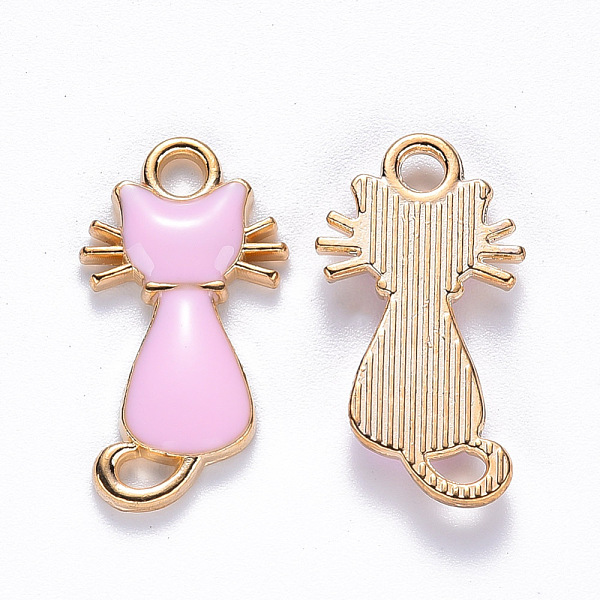

PandaHall Alloy Enamel Pendants, Cat Shape, Light Gold, Pink, 22x12x2~3mm, Hole: 2mm Alloy+Enamel Cat Shape Pink