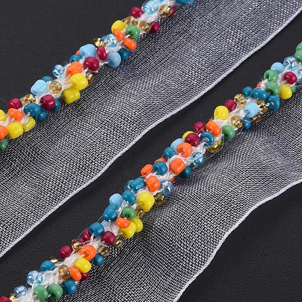 

PandaHall Organza Ribbon, with Glass Seed Beads, Garment Accessories, Colorful, 16~19mm Organza None