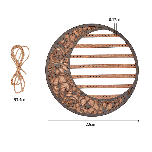 

PandaHall 7-Tier Round Moon Wooden Wall Mounted Earring Display Rack, Carved Flower Earring Oganizer Hanging Holder, with Jute Twine, Black...