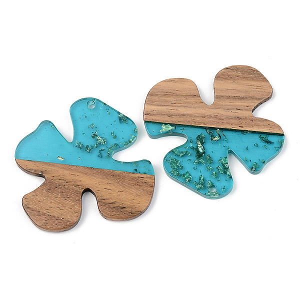 

PandaHall Transparent Resin & Walnut Wood Pendants, with Gold Foil, Flower, Dark Turquoise, 28x28x3mm, Hole: 2mm Resin+Wood Flower