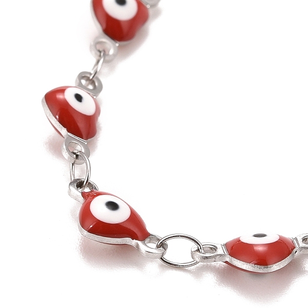 

PandaHall Enamel Heart with Evil Eye Link Chains Bracelet, 304 Stainless Steel Jewelry for Women, Stainless Steel Color, Red, 6-7/8 inch...