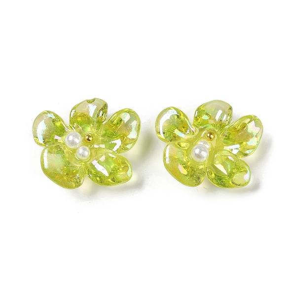 

PandaHall AB Color Transparent Epoxy Resin & ABS Pearl Decoden Cabochons, Flower with Steel Beads, Green Yellow, 20x23x7.5mm Epoxy Resin...