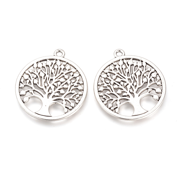 

PandaHall Tibetan Style Alloy Pendants, Cadmium Free & Nickel Free & Lead Free, Flat Round with Tree of Life, Antique Silver, 38x34x2mm...