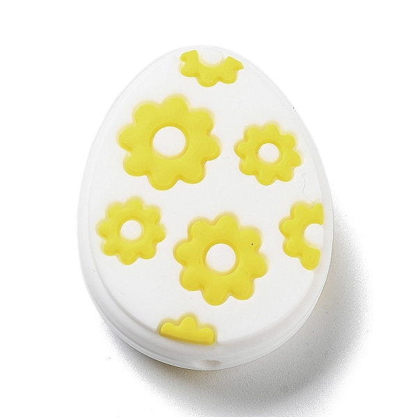 

PandaHall Easter Egg with Flower Silicone Beads, White, 29.5x23x9.5mm, Hole: 2.5mm Silicone Oval White