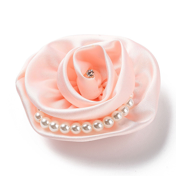 

PandaHall Flower Cloth with Plastic Pearl Brooch Pin, Platinum Tone Iron Pin for Clothes Bags, Pink, 70~75x72~80x27~32mm Cloth Flower Pink