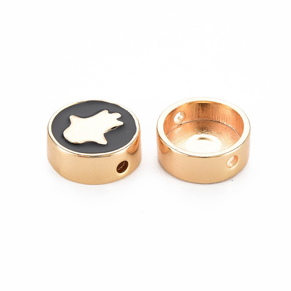 

PandaHall Brass Enamel Beads, Nickel Free, Real 18K Gold Plated, Flat Round with Palm, Black, 11x4.5mm, Hole: 1.4mm Brass+Enamel Flat Round...