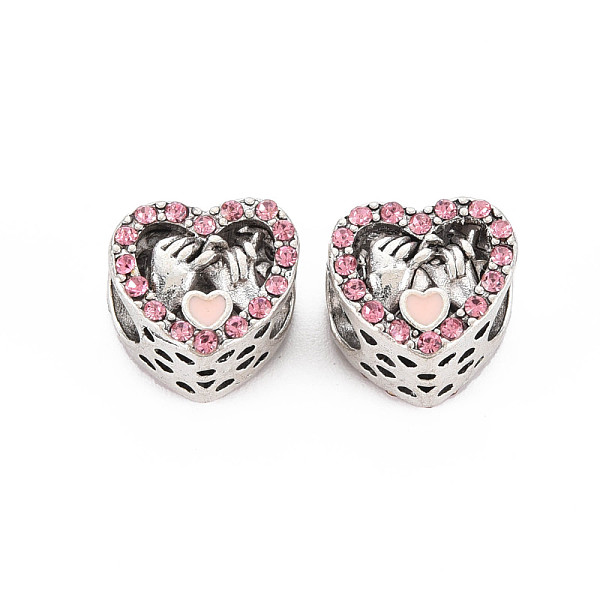 

PandaHall Rack Plating Alloy European Beads, with Rose Rhinestone & Pink Enamel, Large Hole Beads, Cadmium Free & Nickel Free & Lead Free...