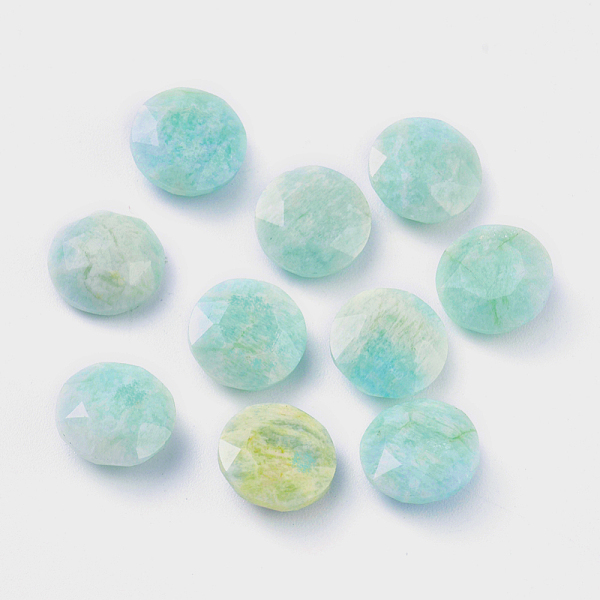 

PandaHall Natural Amazonite Cabochons, Faceted, Flat Round, 10x4.5mm Amazonite Flat Round