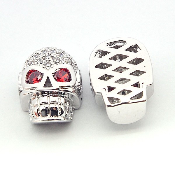 

PandaHall Fashionable Brass Micro Pave Cubic Zirconia Skull Hollow Beads, Cadmium Free & Nickel Free & Lead Free, Platinum, 13x10x7mm, Hole...