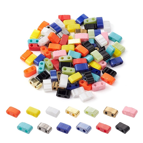 

PandaHall 100Pcs 13 Style 2-Hole Glass Seed Beads, Opaque Colours & Baking Painted & Electroplate, Rectangle, Mixed Color, 4.5~5.5x2x2~2.5mm..., Multicolor