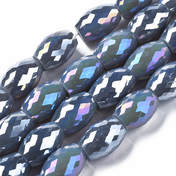 

PandaHall Electroplate Glass Beads Strands, AB Color Plated, Faceted, Oval, Steel Blue, 11x8mm, Hole: 1.2mm, about 60pcs/strand, 26.38 inch...
