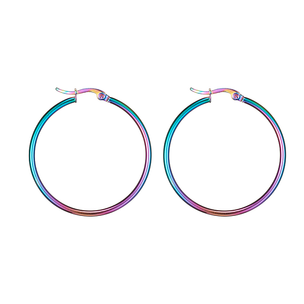 

PandaHall 304 Stainless Steel Big Hoop Earrings, Hypoallergenic Earrings, Rainbow Color, 12 Gauge, 39~41x2mm, pin: 0.7x1mm 304 Stainless...