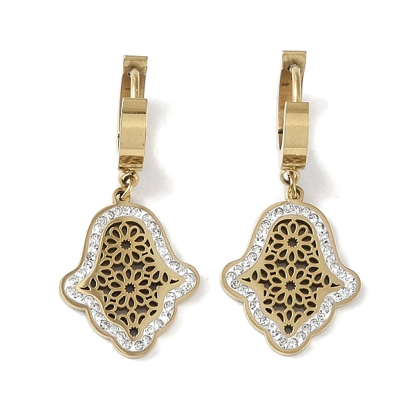 

PandaHall Hamsa Hand 304 Stainless Steel Polymer Clay Rhinestone Dangle Earrings, Hoop Earrings for Women, Real 18K Gold Plated, 37x16mm 304...