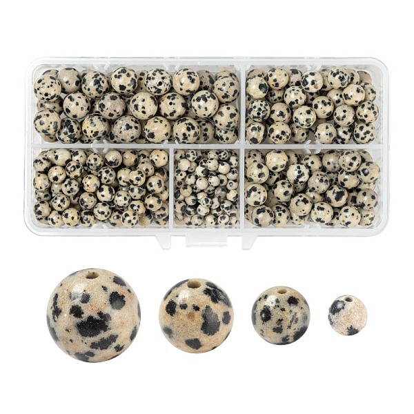 

PandaHall 340Pcs 4 Style Natural Dalmatian Jasper Beads, Round, 4mm/6mm/8mm/10mm, Hole: 0.8~1mm Dalmatian Jasper Round