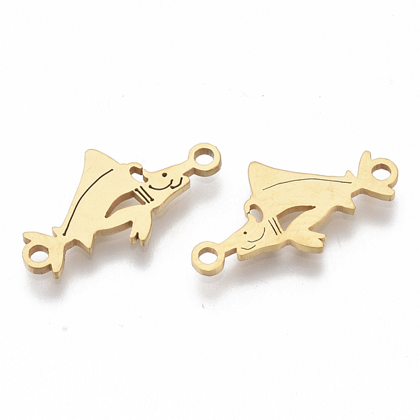 

PandaHall 201 Stainless Steel Links connectors, Laser Cut, Shark, Golden, 9.5x18x1mm, Hole: 1.4mm 201 Stainless Steel Fish