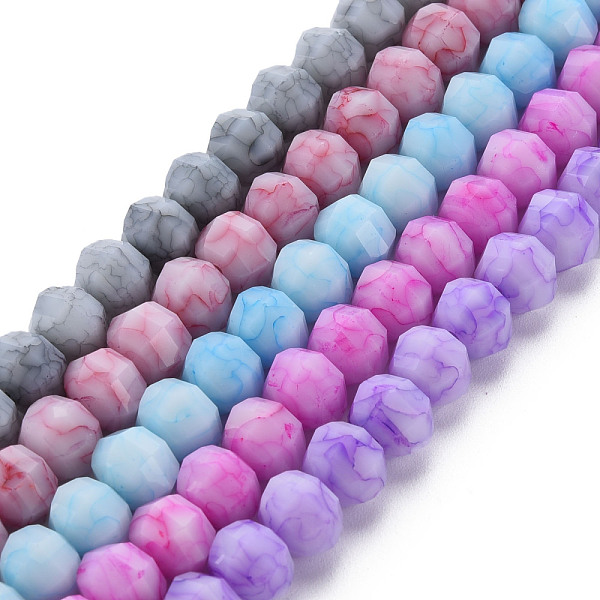 

PandaHall Opaque Baking Painted Crackle Glass Beads Strands, Faceted, Rondelle, Mixed Color, 8x6.5mm, Hole: 1.2mm, about 50pcs/strand, 12.8..., Multicolor