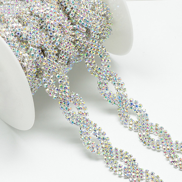 

PandaHall Brass Glass Rhinestone Chains, with Spool, Rhinestone Cup Chain, Crystal AB, Silver Color Plated, 17x2.5mm, about 5yards/roll...