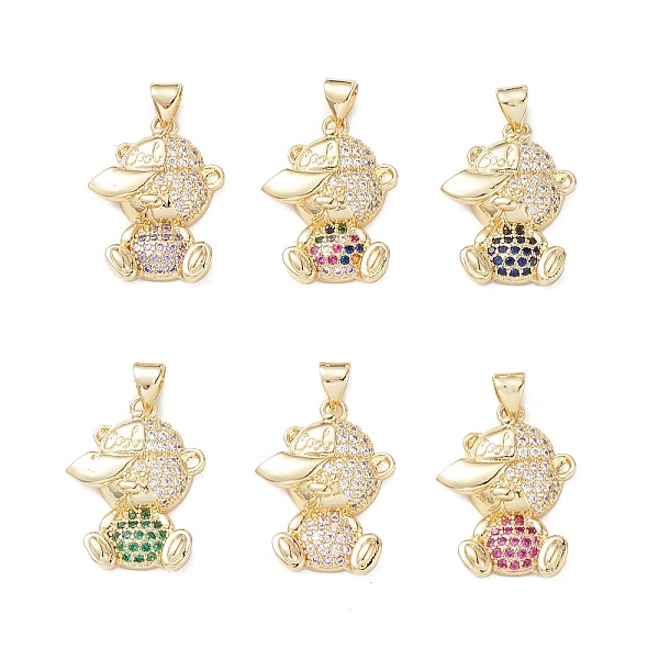 

PandaHall Brass Micro Pave Cubic Zirconia Pendants, Real 16K Gold Plated, Bear Charms, Mixed Color, 22.5x17x4.5mm, Hole: 5x3mm. Brass+Cubic..., Multicolor