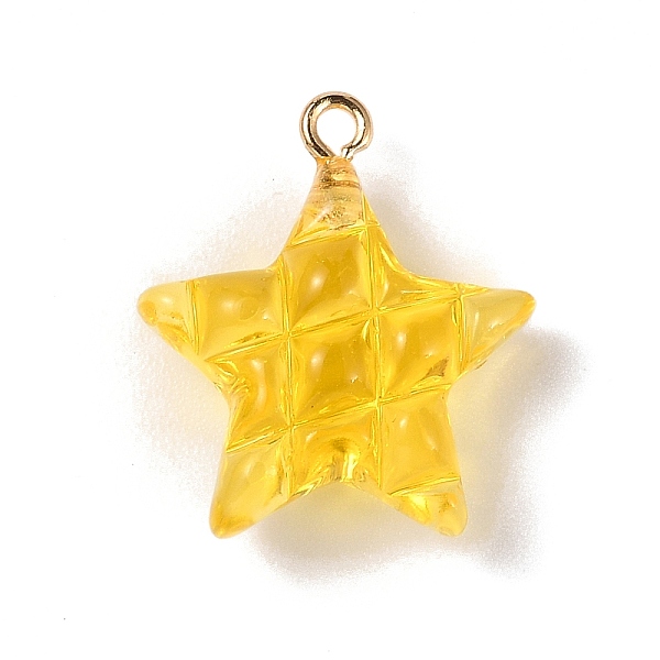 

PandaHall Transparent Resin Pendants, Star Charms with Light Gold Tone Alloy Loops, Gold, 23x20.5x9.5mm, Hole: 2mm Alloy+Resin Star Gold