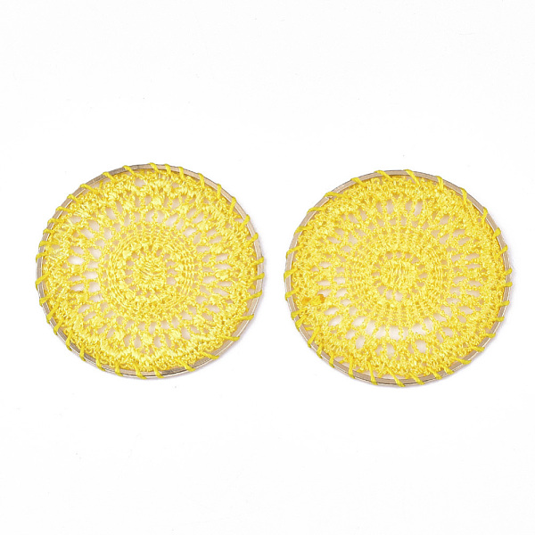

PandaHall Polyester Woven Pendant Decorations, with Iron Findings, Flat Round, Light Gold, Gold, 46x1.5mm Polyester Flat Round Gold