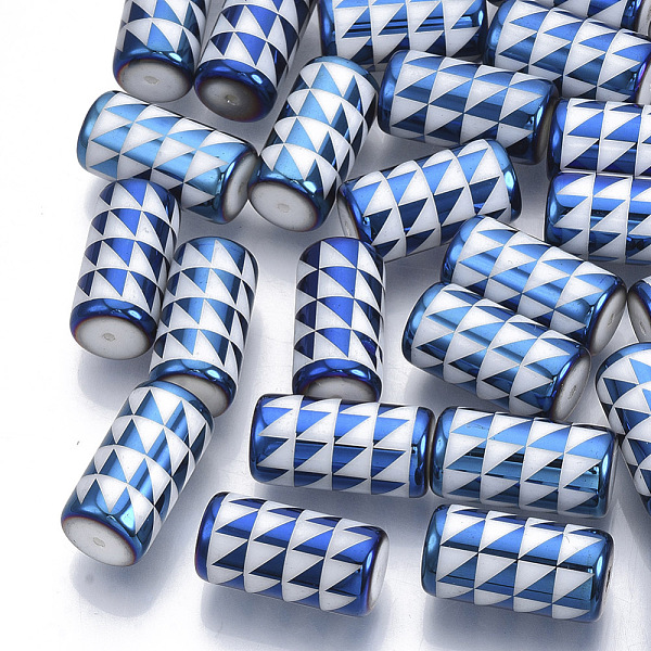 

PandaHall Electroplate Glass Beads, Column with Triangle Pattern, Dodger Blue, 20x10mm, Hole: 1.2mm, about 50pcs/bag Glass Others Blue
